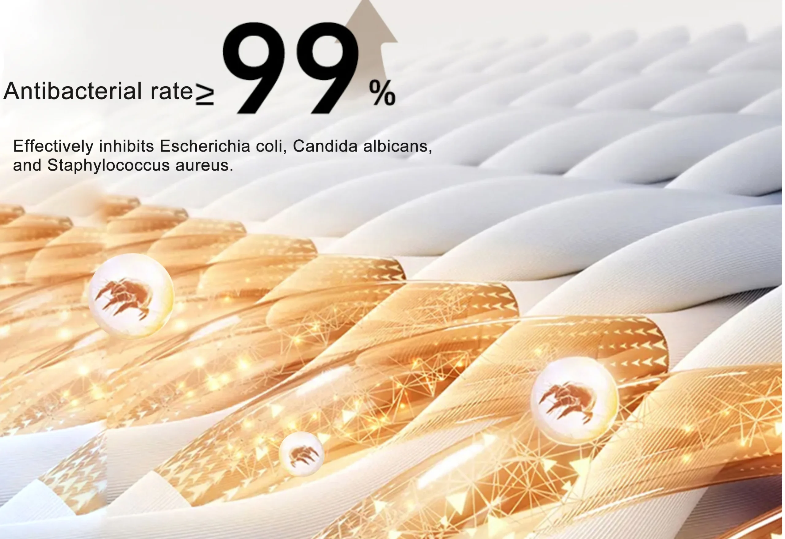 Silver ion antibacterial and anti-mite properties ensure a peaceful sleep for sensitive skin.